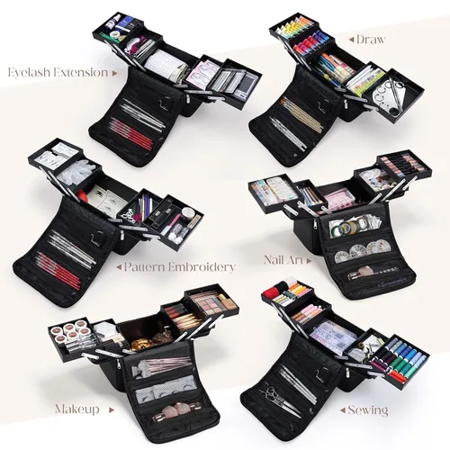 Miniatura 8 de Yueieoun Estuche de Maquillaje Grande para Tren, Organizador de Maquillaje, Caja de Maquillaje, Estuche Cosmético Suave de 4 Niveles para Maquillaje