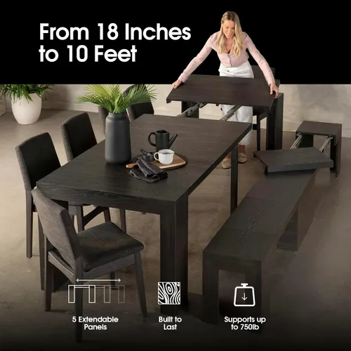 Miniatura 3 de Transformer Table - Mesa de comedor extensible de madera maciza, asientos 2-12, mesa de comedor expandible, muebles que ahorran espacio, muebles