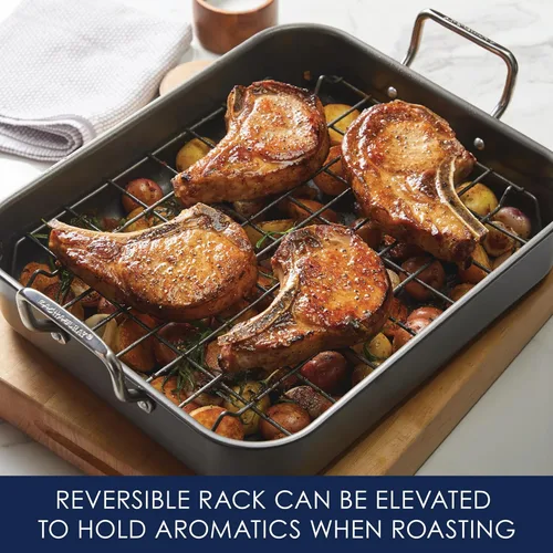 Miniatura 9 de Rachael Ray Bakeware Asador/Bandeja para Asar Antiadherente con Rejilla Reversible, 16.5 Pulgadas x 13.5 Pulgadas, Gris