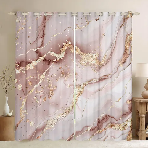 Miniatura 34 de Feelyou Cortinas abstractas para dormitorio, sala de estar, cortinas opacas de oscurecimiento negro y azul, con estampado de mármol, 2 paneles de 38