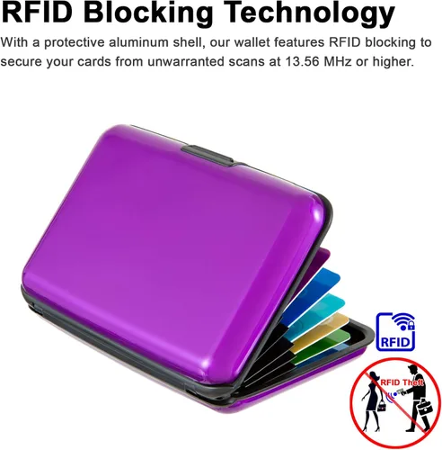 Miniatura 40 de Soporte para tarjetas de crédito, cartera metálica con bloqueo RFID para tarjetas de identificación para mujeres y hombres, funda rígida de aluminio