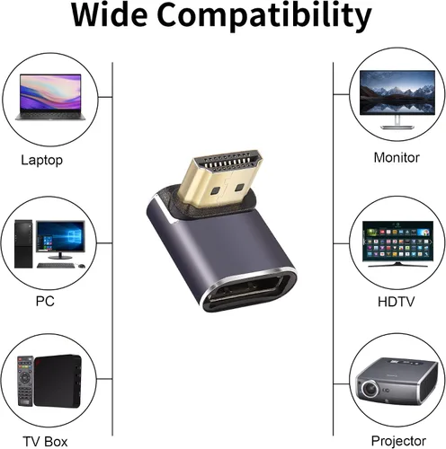 Miniatura 6 de Adaptador HDTV de 8K y 60Hz de 90 grados de ángulo descendente macho a hembra, conector HDTV 2.1UHD de 48 Gbps, extensor 3D, compatible con HDR, PC