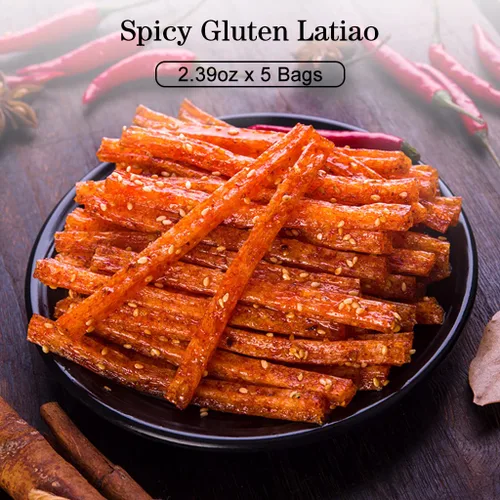 Miniatura 2 de JTEDZI Latiao - Tiras picantes, paquete de 5 bocadillos especiales chinos clásicos de Latiao, vegano, 2.39 onzas por paquete (paquete de 5)