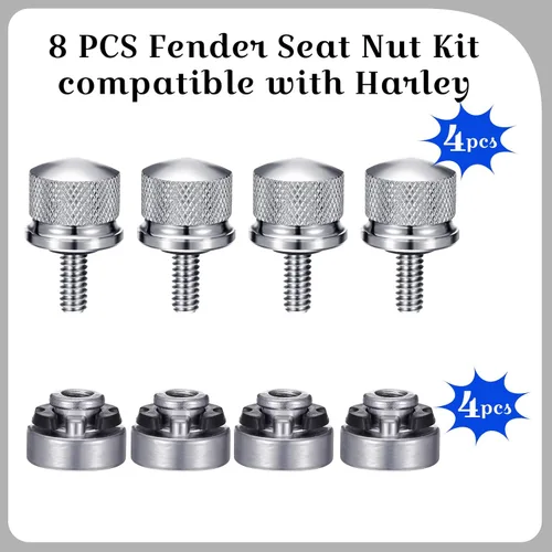 Miniatura 3 de Therwen Kit de 8 tuercas de tornillo de asiento, kit de tuercas de asiento de guardabarros, rosca de 1/4-20, compatible con Harley-Davidson