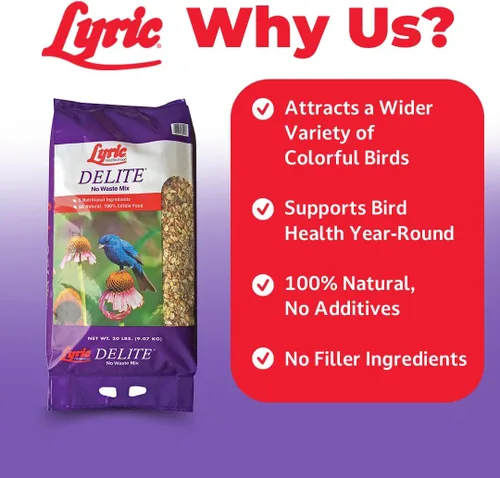 Miniatura 3 de Lyric Delite Semillas de aves silvestres – Mezcla de alimentos para pájaros sin desperdicios con nueces y semillas sin cáscara – Atrae banderines