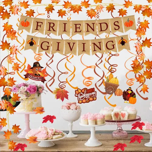Miniatura 4 de Famoby Friendgiving - Cartel de arpillera de papel triangular de hoja de arce, guirnalda de plástico para decoración de fiesta del día de Acción