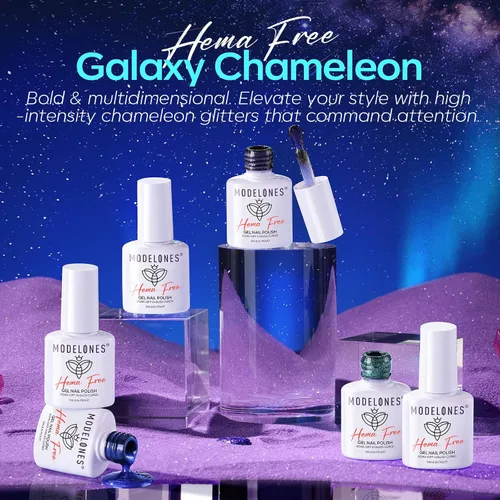 Miniatura 5 de modelones Juego de esmaltes de uñas de gel con purpurina, sin hema, 6 colores, Chameleon Aurora Shimmer Glitter Kit de esmalte de gel azul, verde