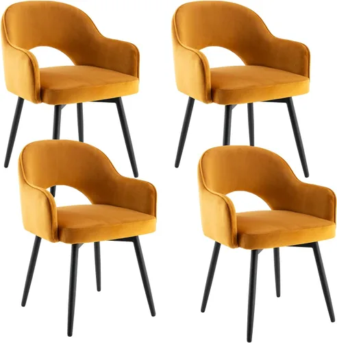 Miniatura 9 de HEAH-YO Juego de 2 sillas decorativas giratorias modernas, sillas de comedor de piel sintética con reposabrazos y patas de metal negro, sillas
