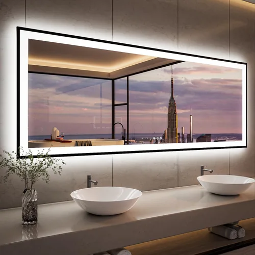 Miniatura 71 de ISKM Espejo LED con marco para baño de 40"x30", espejo de baño LED regulable con luces, antivaho, espejo iluminado frontal y retroiluminado de 3