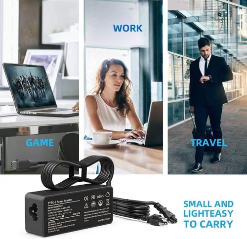 Miniatura 7 de LJO-EEIH Cargador USB C de 65 W para laptop compatible con Lenovo Chromebook 100e 300e C330 ThinkPad T480 T480s T580 T580s Yoga C930 C940 C740 S730