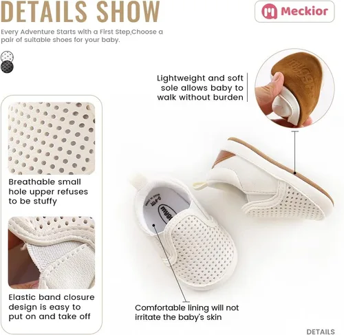 Miniatura 5 de Meckior - Zapatos para recién nacidos, tipo mocasines de lona con suela suave para recién nacidos, bebés, niños y niñas que estén dando sus primeros