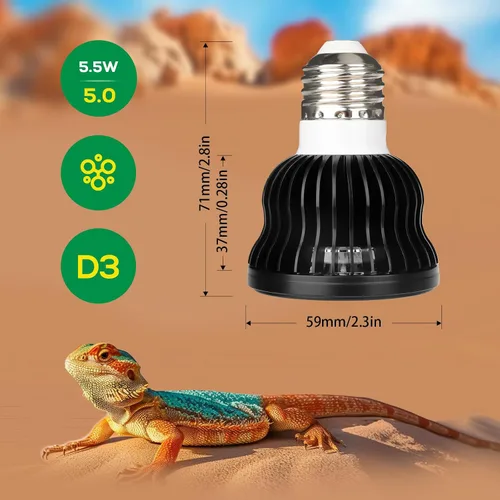 Miniatura 4 de Bombilla de luz de reptil UVB de alta intensidad 5.5 W 5.0 espectro completo UVA UVB para reptiles que simulan la luz solar promueve la síntesis