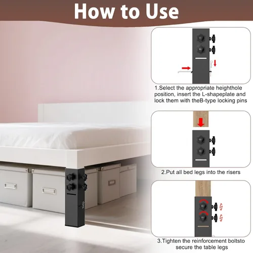 Miniatura 6 de Elevadores de cama de acero al carbono de grado superior 2025 de 2.3 pulgadas de diámetro, altura ajustable (3.2 o 5.1 pulgadas), elevadores de cama