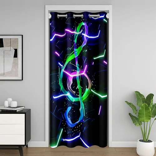 Cortina opaca de notas coloridas, 1 panel de 34 pulgadas de ancho x 80 pulgadas de largo, cortina de puerta moderna con patrón hexagonal de luz de