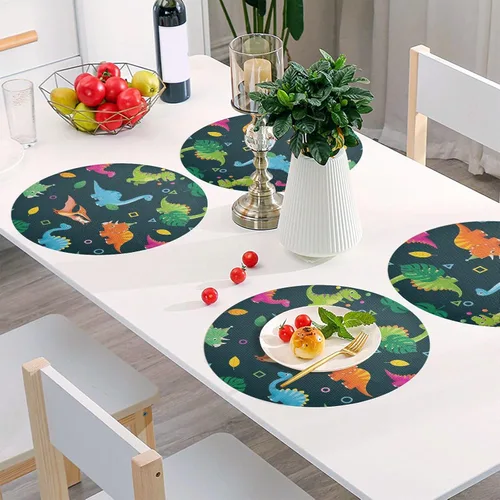 Miniatura 6 de Colorful Cartoon Dinosaurs Playful Teal Dinner Table Placemats, Non Slip Placemats Set Washable for Kitchen Table one sizex1