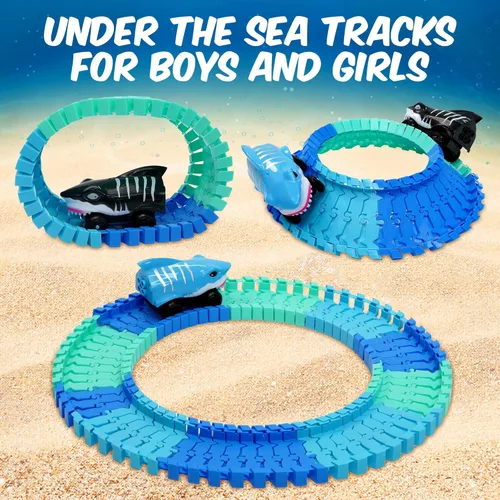 Miniatura 2 de USA Toyz Pistas de Carreras Oceánicas para Niños - 265 piezas de pista de carreras en autódromo con 225 caminos flexibles, 3 coches de juguete
