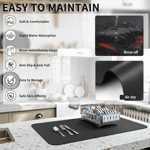 Miniatura 4 de HotLive Tapete de secado de platos para encimera de cocina, tapetes de drenaje resistentes al calor con respaldo de goma antideslizante, tapete