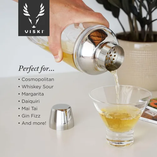 Miniatura 3 de Viski Admiral - Coctelera para cócteles fríos, Margarita, Whisky Sour, vaso de cristal cortado con tapa de acero inoxidable y colador, elegante
