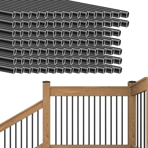Miniatura 7 de Muzata Paquete de 50 balaustres de cubierta de aluminio de 26 pulgadas redondos, barandillas de cubierta negra, para escaleras, porche, escaleras