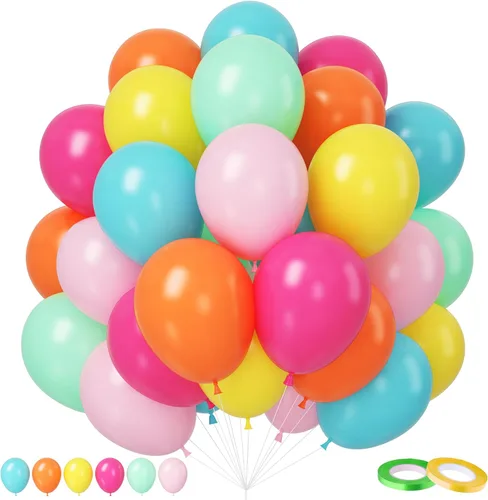 Globos arcoíris, 12 pulgadas 50 unidades, multicolor, globos arcoíris azul celeste verde amarillo naranja rosa intenso, de látex, para cumpleaños,