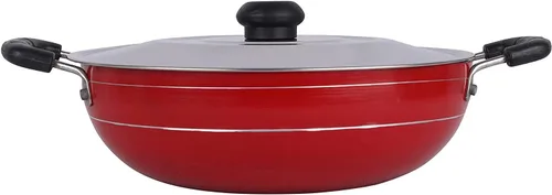 DBY Kadai antiadherente con tapa de acero inoxidable de 2 litros de sartén profunda antiadherente Kadhai indio para curry, freír y salsa de gas,