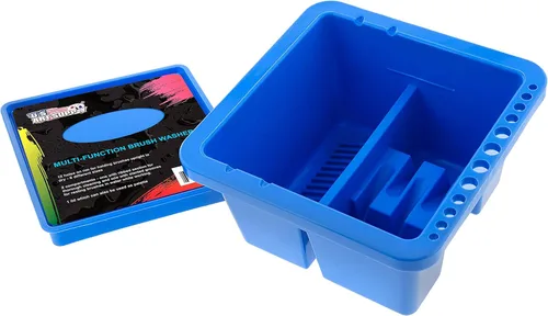 U.S. Art Supply Limpiador de pinceles de plástico multifunción de 12 agujeros y soporte para pinceles con tapa de paleta, lavadora para acrílico,