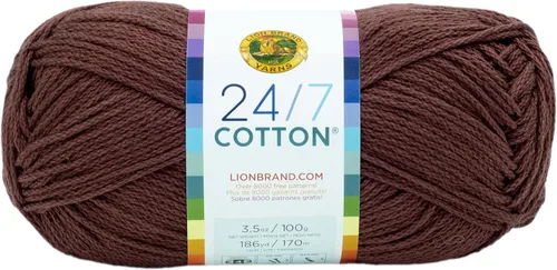 Miniatura 124 de Lion Brand Yarn, Hilo ligero mercerizado de algodón 24/7 para tejer, ganchillo y manualidades, Almirante, 1 paquete, 185 yardas de fibra natural