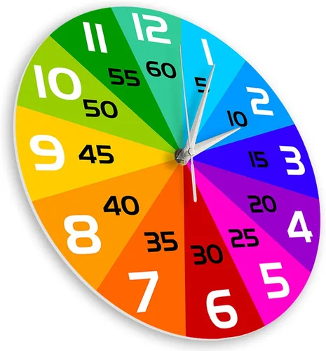 Miniatura 3 de Reloj de aprendizaje con rueda de color arcoíris, reloj de enseñanza de 12 pulgadas para niños, reloj de pared analógico para aula, movimiento