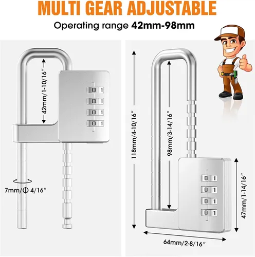 Miniatura 6 de Cerradura de gabinete con combinación, cerradura de combinación ajustable en forma de U para armario de gimnasio, armario, vallas, equipaje, puertas
