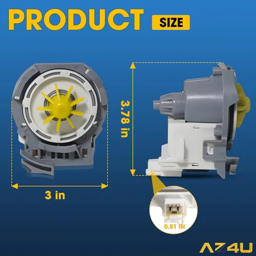 Miniatura 3 de AZ4U El motor de la bomba de drenaje para lavavajillas reemplaza a Whirlpool WDF520PADW WDT970SAHZ0 WDT970SAHV0 WDT710PAHZ1 WDF520PADM7 WDF520PADW7