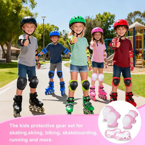 Miniatura 6 de Juego de rodilleras y coderas para niños y jóvenes con protector de muñeca 3 en 1 para niños de 3 a 14 años para patineta, esquí, ciclismo, ciclismo