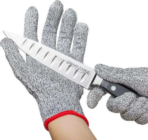 CHEF GEAR Guantes resistentes a cortes, protección de alto rendimiento nivel 5, grado alimenticio por Ergo Chef (pequeños), 1 par, color gris