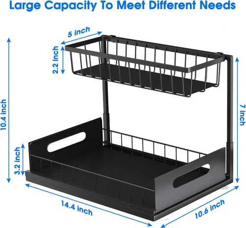 Miniatura 7 de Organizador para debajo del fregadero, estante de almacenamiento extraíble de 2 niveles, organizador de metal resistente al óxido para cocina, baño