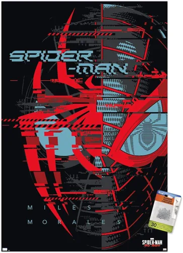 Trends International Marvel's Spider-Man: Miles Morales - Póster de pared de Glitch, 22.37 x 34.00 pulgadas, paquete de póster premium y alfiler