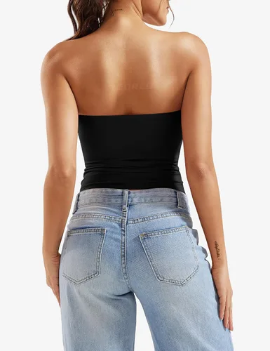 Miniatura 4 de YEOREO Sophie - Camiseta de tubo larga sexy para mujer, con doble forro, básica, Y2K, para verano, sin tirantes, ajustada, para salir