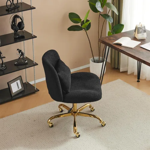 Miniatura 4 de VINGLI Silla de oficina ancha con patas cruzadas, silla de escritorio ergonómica cómoda con almohada y base dorada, doble uso con/sin ruedas, silla