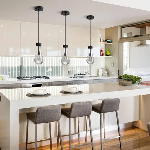 Miniatura 6 de Lámpara colgante de gota de lluvia, luces colgantes negras para isla de cocina, paquete de 3, luces modernas de isla para cocina, casa de campo