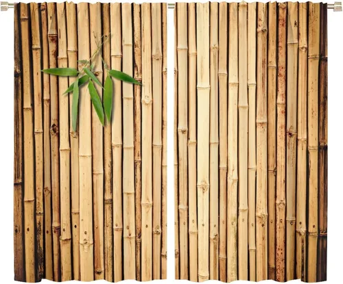 Miniatura 61 de Cortinas con estampado de bambú, tallos y hojas de bambú, temática oriental natural, oscurecimiento de habitación, ventana, ventana, cortina