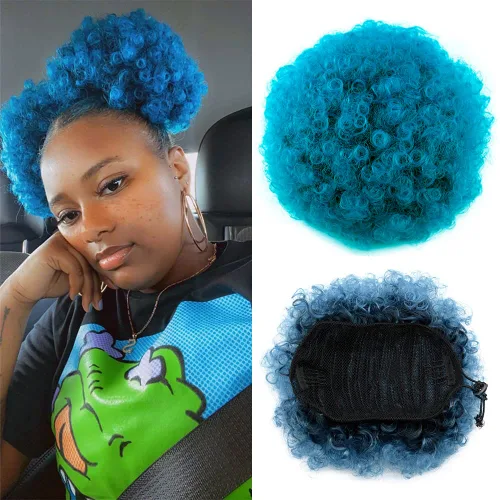 Miniatura 27 de Yinmei Baibian Extensiones de Cabello Sintéticas de Moño con Cordón Afro Rizado Crespo Degradado Marrón Tamaño Grande Peinado Recogido para Mujeres