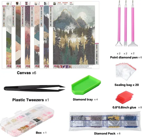Miniatura 4 de abcGoodefg Kits de Arte de Diamantes para Adultos Paquete de 6, Pinturas de Arte de Diamantes 5D DIY Conjunto de Paisaje de Montaña Taladro Completo
