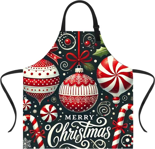 Miniatura 15 de Delantal de Navidad de THISFIND con 2 bolsillos, cuello ajustable para mujeres, hombres y adultos, ideal para cocina, parrilla, horneado