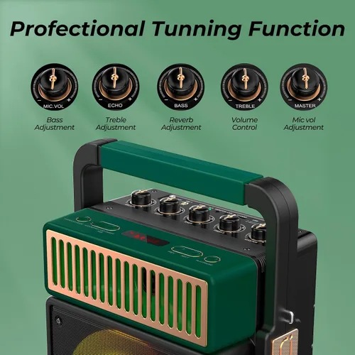 Miniatura 2 de JYX Sistema de altavoces PA Bluetooth con 2 micrófonos inalámbricos, máquina de karaoke retro de 60 W con luces LED, soporta grabación, entrada