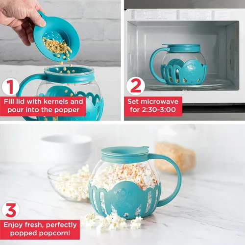 Miniatura 3 de Ecolution - Palomitero MicroPop patentado para microondas con vidrio seguro para temperatura, tapa 3 en 1 mide granos y derrite mantequilla, hecho