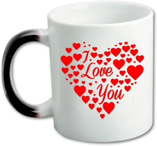 Taza de cerámica con diseño de corazones rojos, 11 onzas, sensible al calor, cambiante de color