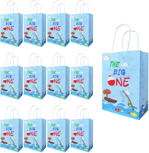 LetDec O Fish Ally One - Bolsas de dulces The Big One - Bolsas de regalo de fiesta con asas que se han ido a la pesca, bolsas de recuerdo para