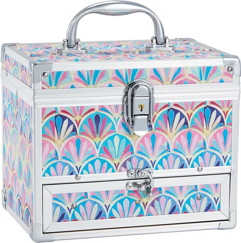 Hododou Joyero organizador para niñas con cajón y espejo, estilo cola de sirena, estuche de almacenamiento con cerradura para niños o niñas