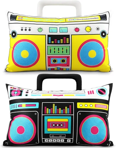 Miniatura 8 de Hahafelt 2 fundas de almohada de casete de audio retro, reproductor de discos de música, 12 x 20 pulgadas, bajo ruido, cinta de plástico de los años