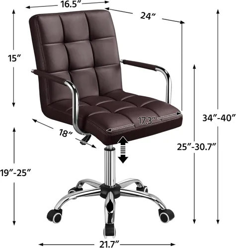 Miniatura 3 de Yaheetech Silla de Escritorio de Tareas de Cuero PU con Respaldo Medio, Silla Giratoria Moderna y Ajustable para Oficina en Casa con Ruedas Suaves