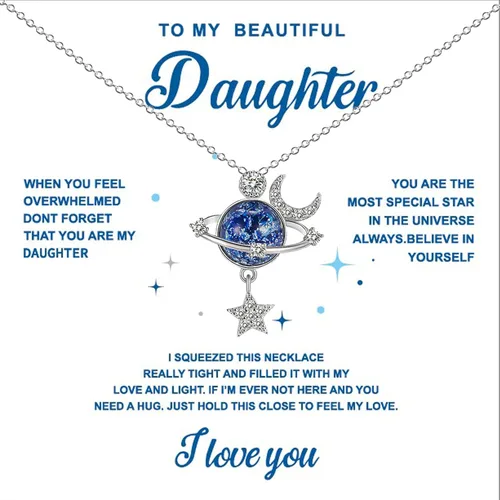 RINHOO To My Beautiful Granddaughter Collar de estrellas y luna, collar especial de estrella con circonita cúbica, estrellas, luna, zafiros