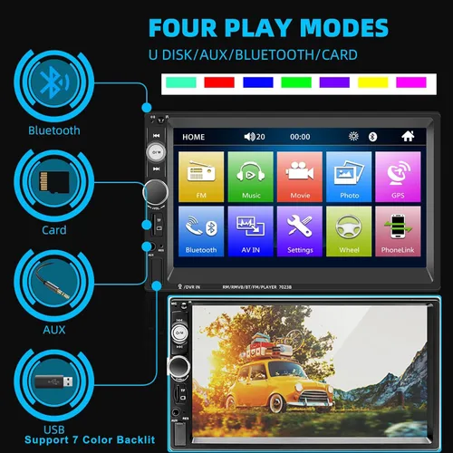 Miniatura 5 de UNITOPSCI Estéreo de coche doble DIN de 7 pulgadas con pantalla táctil de audio para automóvil con audio Bluetooth, llamadas manos libres, cámara